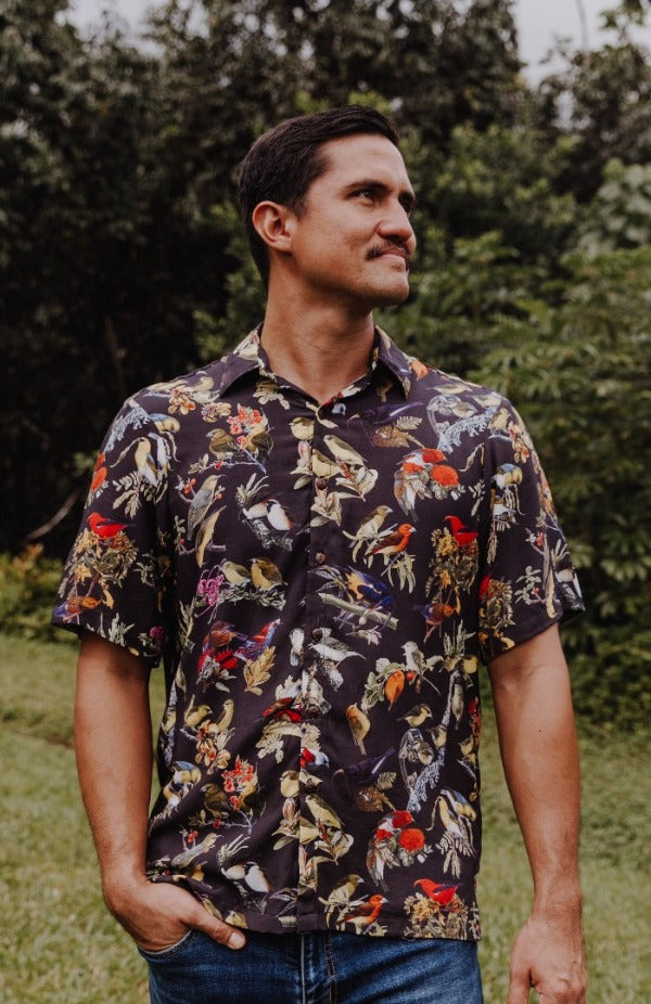 Men's Black Hawaiian Shirt 100% Cotton | Floral Hipster