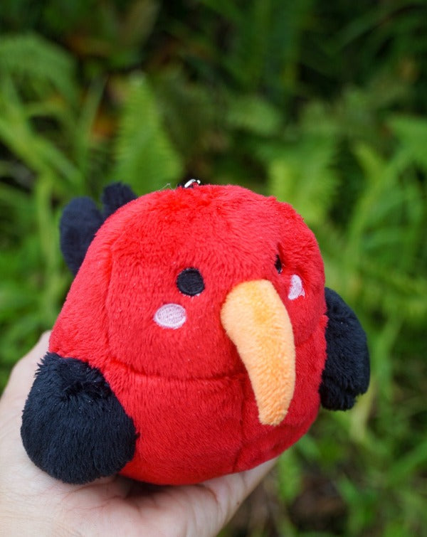 ʻIʻiwi Plush Keychain. This adorable keychain features a beautiful Hawaiian forest bird commonly known as the scarlet honeycreeper. Perfect for nature lovers and animal lovers. Cute and kawaii style!