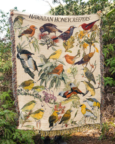 Hawaiian Honeycreepers Woven Blanket