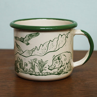 Hawaiian habitat ecosystem enamel mug. Handmade enamelware. Hawaii drinkware. 