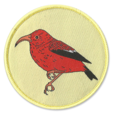 Hawaiian bird iron on patch. ʻIʻiwi, iiwi, scarlet honeycreeper gift.