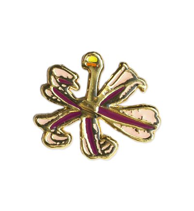 Naupaka kuahiwi, Hawaiian flower that is endemic to the mountains of Oahu and Kauai. Gold enamel pin. Pink and purple petals make this naupaka stand out against its relatives.